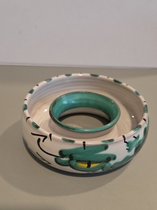 Other - Hand-Painted Ceramic Decorative Plantet in White and Greenish Blue
